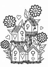 Coloring Pages Garden Flower House Birdhouse Bird Clipart Gardens Printable Color Colouring Flowers Drawing Houses Clip Outline Adults Print Birds sketch template