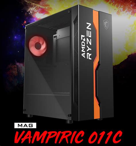 Msi Mag Vampiric 011c Mid Tower Gaming Computer Case Black Amd Ryzen