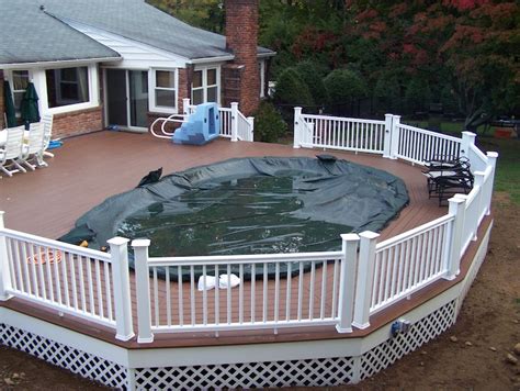 awesome  ground pool decks nj  flat vinyl fence
