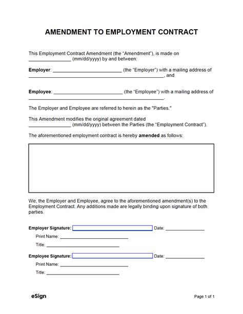 employment contract amendment template  word