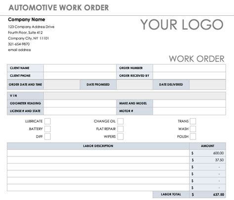 work order template fillable  word excel