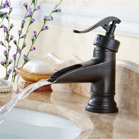oil rubbed bronze solid brass faucet waterfall sink faucet cold  hot water single handle