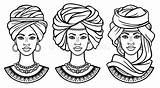 Reeks Zwarten Schoonheid Tulbanden Afrikaanse Verschillende Tekening sketch template