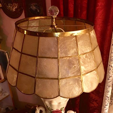 vintage replacement capiz shell lamp shade leaded brass panel etsy