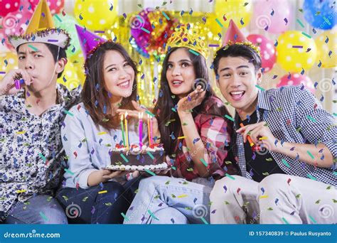 cheerful people celebrating birthday  home stock image image  beautiful happy