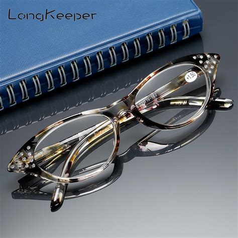Longkeeper Rhinestone Cat Eye Reading Glasses For