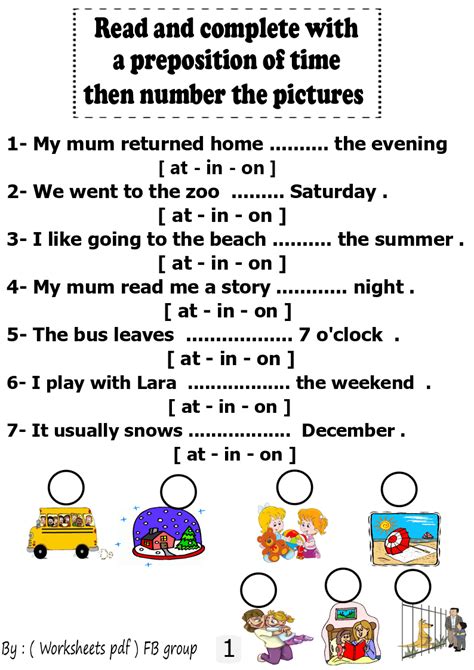 preposition  time worksheets   file