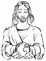Earth Jesus Holding Hands Drawing Coloring Light Clipart Colouring Hand Planet Vector Portrait Illustration Stock Pages Gods Globe Draw Clip sketch template