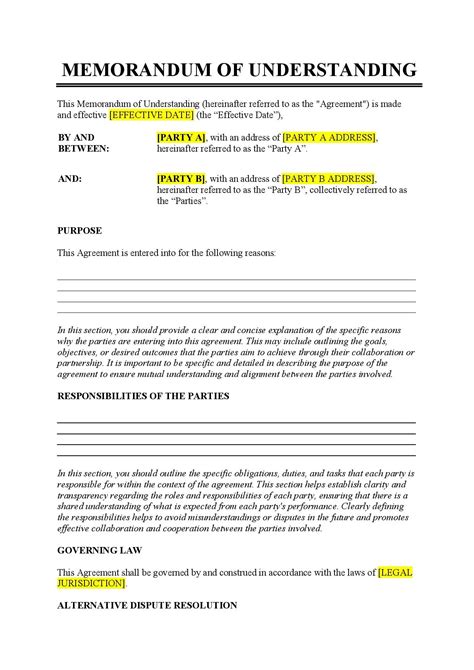 memorandum  understanding template   easy legal docs