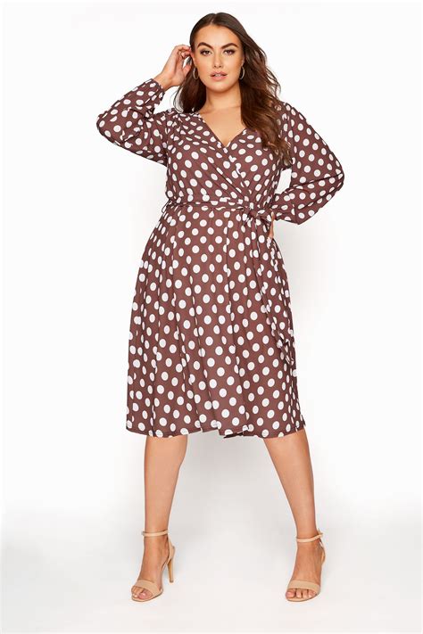 Yours London Brown Polka Dot Wrap Midi Dress Yours Clothing