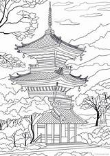 Japanese Coloring Temple Pages Adults Kids Favoreads Printable Drawings Architecture Adult Book Japan Coloriage Coloriages Tattoo Sheets Adulte Pagoda Designs sketch template