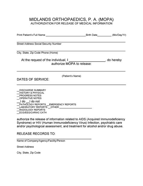 medical release form printable
