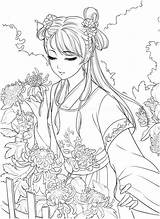 Coloring Chinese Pages Cute Portrait sketch template