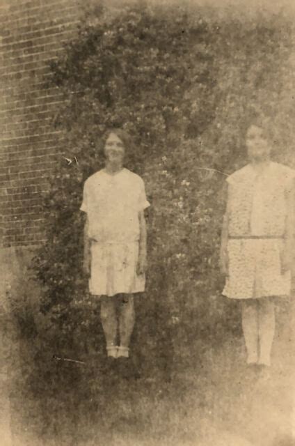 C1910 Photo Sisters Grace And Mary Posing Together Outside Large Bush