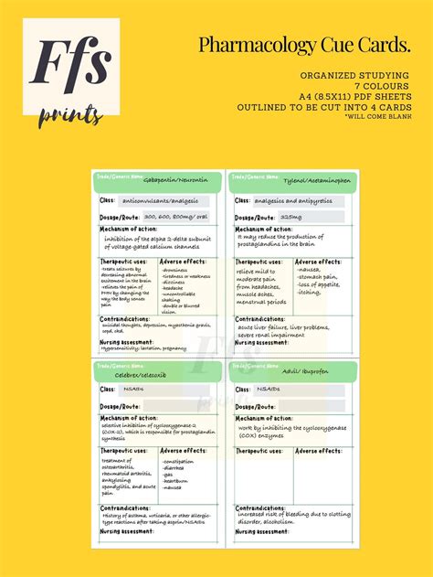 pharmacology flash cards printable printable templates