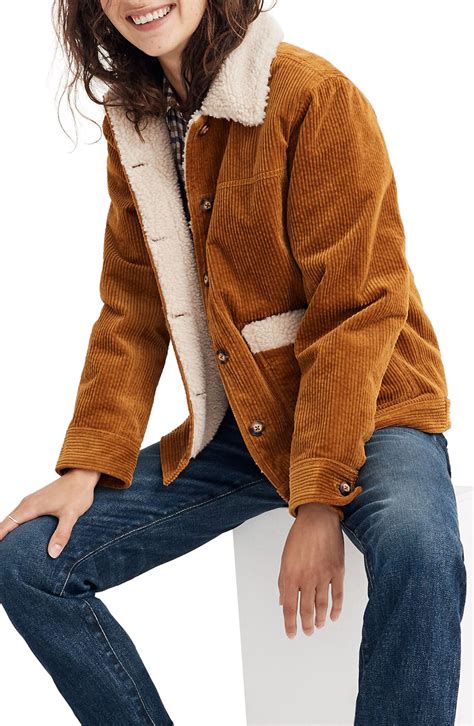 madewell faux shearling lined corduroy swing chore coat nordstrom