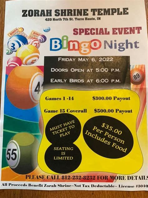 bingo night  zorah shrine    st terre haute