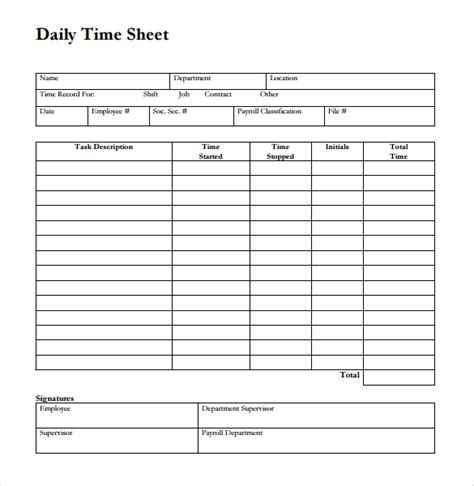 blank timesheet templates  sample  format