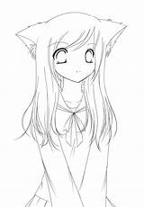 Cat Anime Coloring Girl Pages Getdrawings sketch template