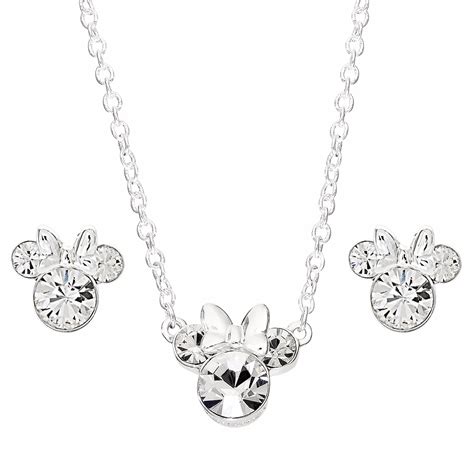 disney disney minnie mouse crystal necklace  earrings set  silver plated brass walmart