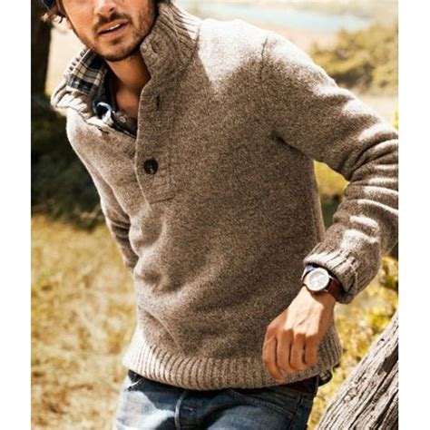 men s casual solid color button up sweater