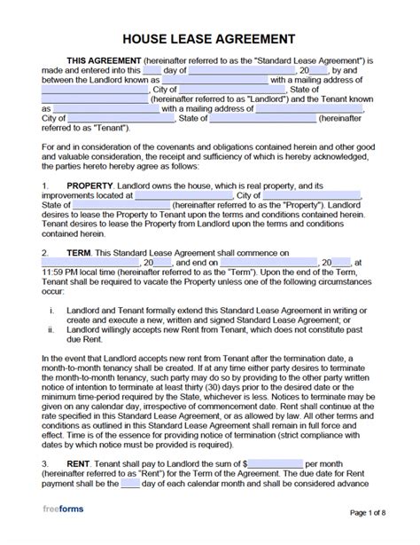 house lease agreement template  word