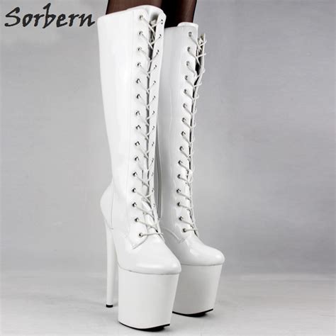 sorbern ultra high platform heels lace up knee high boots for women