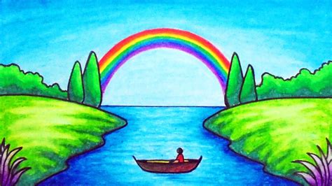 draw easy scenery drawing rainbow   river scenery step