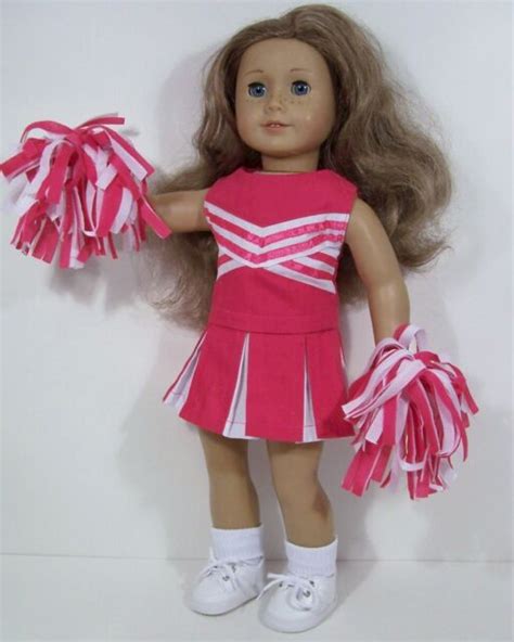 3pc Dk Pink Cheer Cheerleader Doll Clothes Pom Poms For 18 American