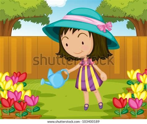 Illustration Girl Watering Plants Stock Vector Royalty Free 103400189