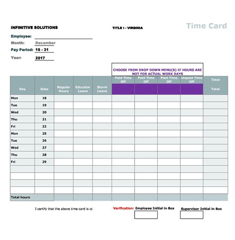 time card template  printable