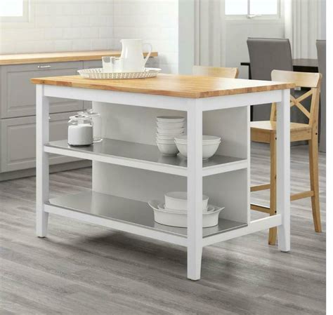 Used Ikea Stenstorp Kitchen Island White And Solid Oak And