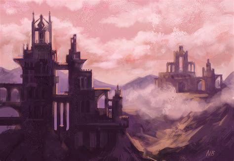 Иллюстрация Замок в облаках в стиле 2d компьютерная графика