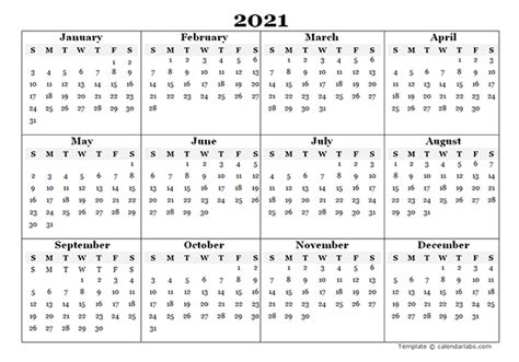 Free 2021 Yearly Calender Template 2021 Year Calendar