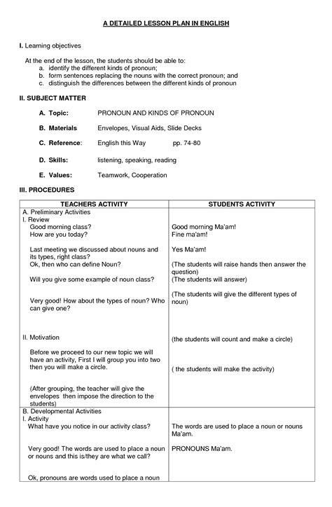 detailed lesson plan  elementary mathematics plans learning sample questions