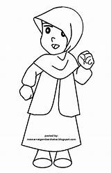 Mewarnai Kartun Berhijab Gadis Sketsa Muslimah Muslim sketch template