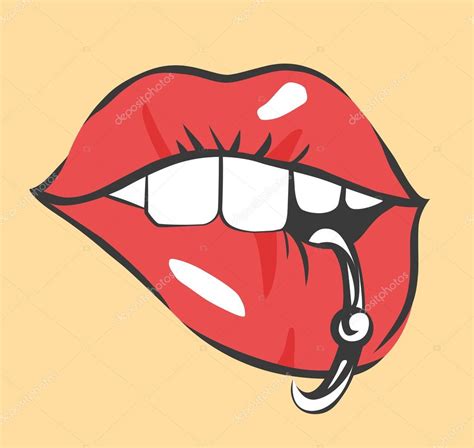 arte pop sexy labios con piercing objeto vector — vector de stock