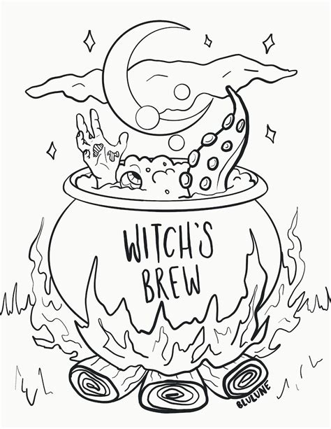 witchs brew halloween coloring page digital  etsy