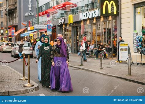 Berlin October 1 2017 Group Of Positive Women Arab Refugees In