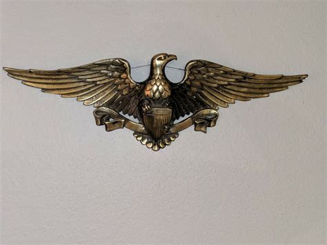 Large Vintage American Eagle Sculpture Wall Hanging 26 Brass Metal Plaque