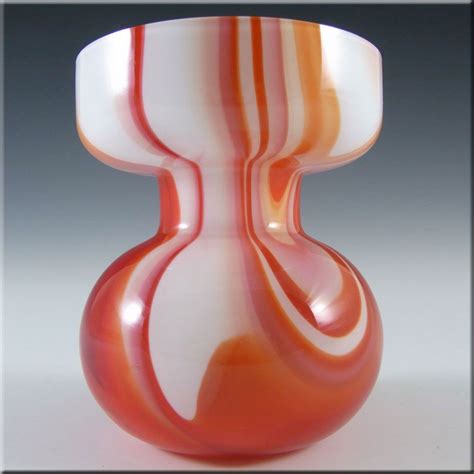 Carlo Moretti Marbled Red White Murano Glass Vase Label Murano