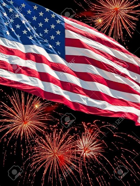 american flag   fireworks display stock photo picture