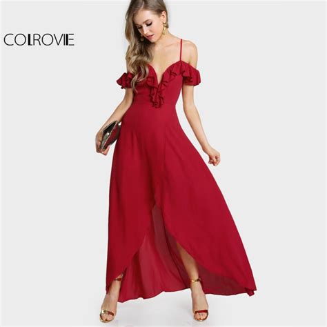 Colrovie Sweetheart Sexy Red Party Dress Cute Ruffle Women Cold