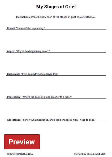 My Stages Of Grief Worksheet Therapist Aid