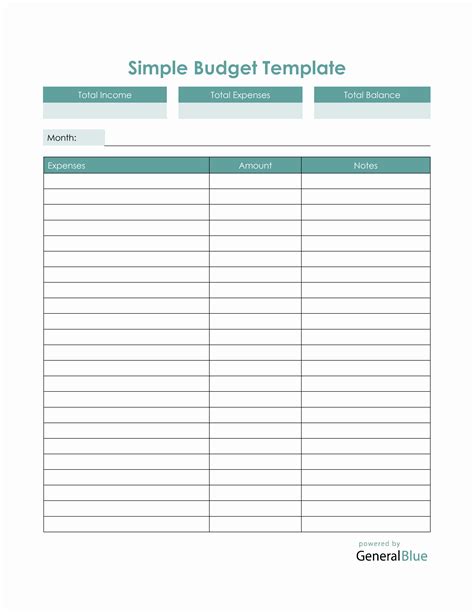 printable simple monthly budget template