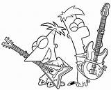 Ferb Phineas Colorir Guitarra Tocando Tudodesenhos sketch template