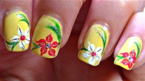 summer lily nail art design tutorial perfect for short nails youtube