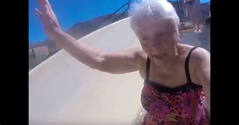80 Year Old Granny Goes Down Waterslide Her Reaction Is Hilarious