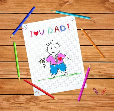 love  dad baby drawing dad hold flower card stock illustration