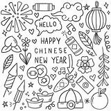 Year Chinese Doodle Icon Vector Style sketch template